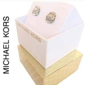 NWT authentic MK silver tone logo stud earrings